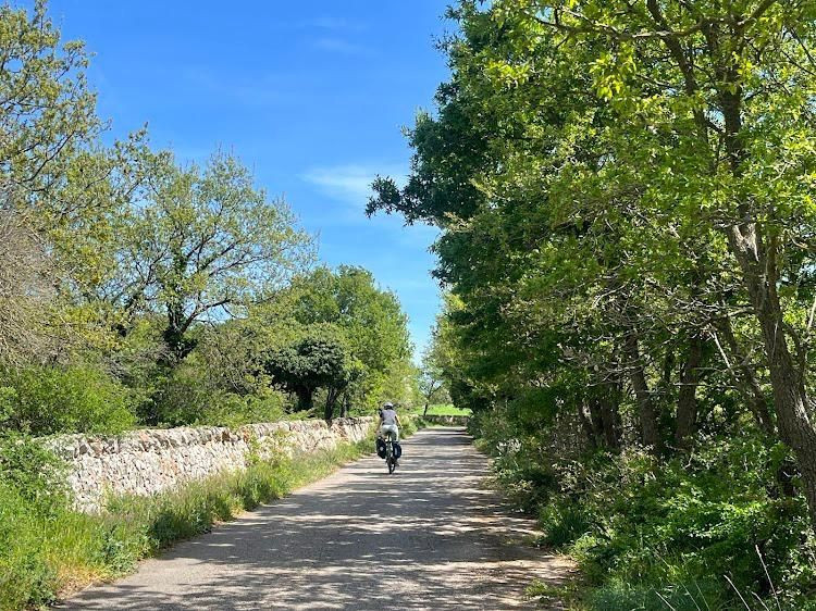 Radfahrer auf einem Weg mit Trockensteinmauern - Mittelmeer