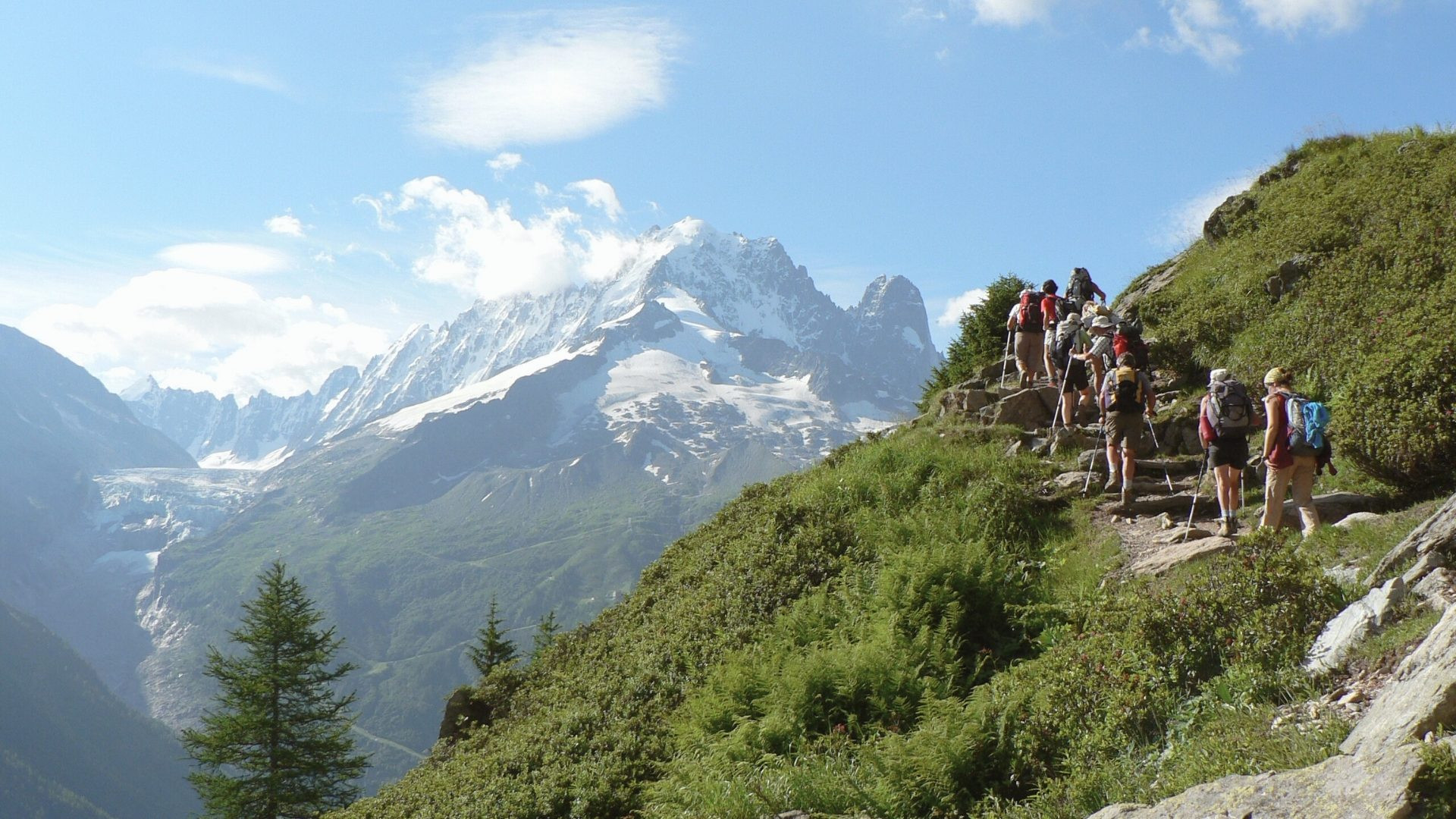 Wanderer mit Blick auf die Aiguille Verte - Mont Blanc - Frankreich