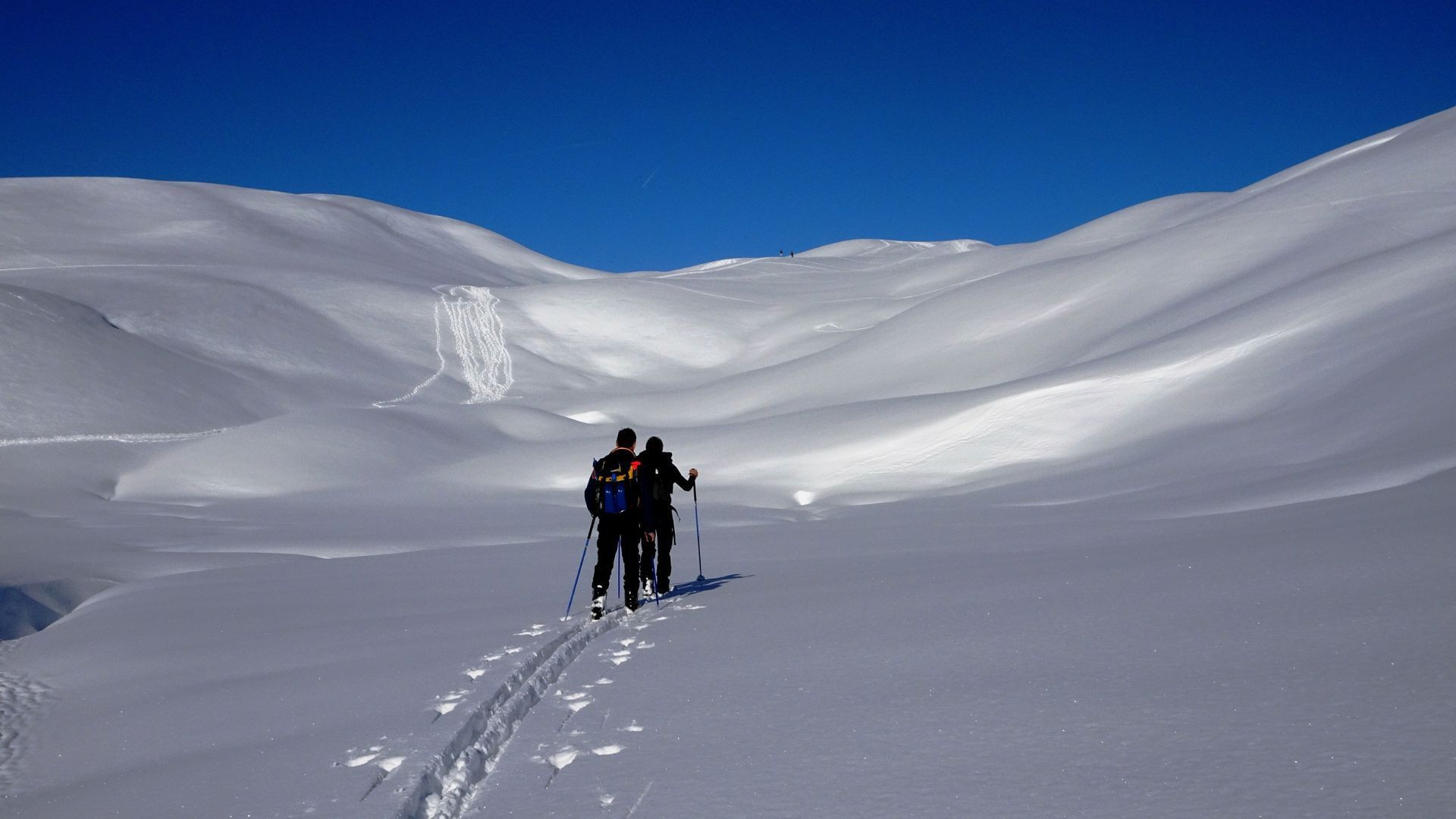 Skitourengeher an verschneiten Hängen - Queyras - Alpen - Frankreich