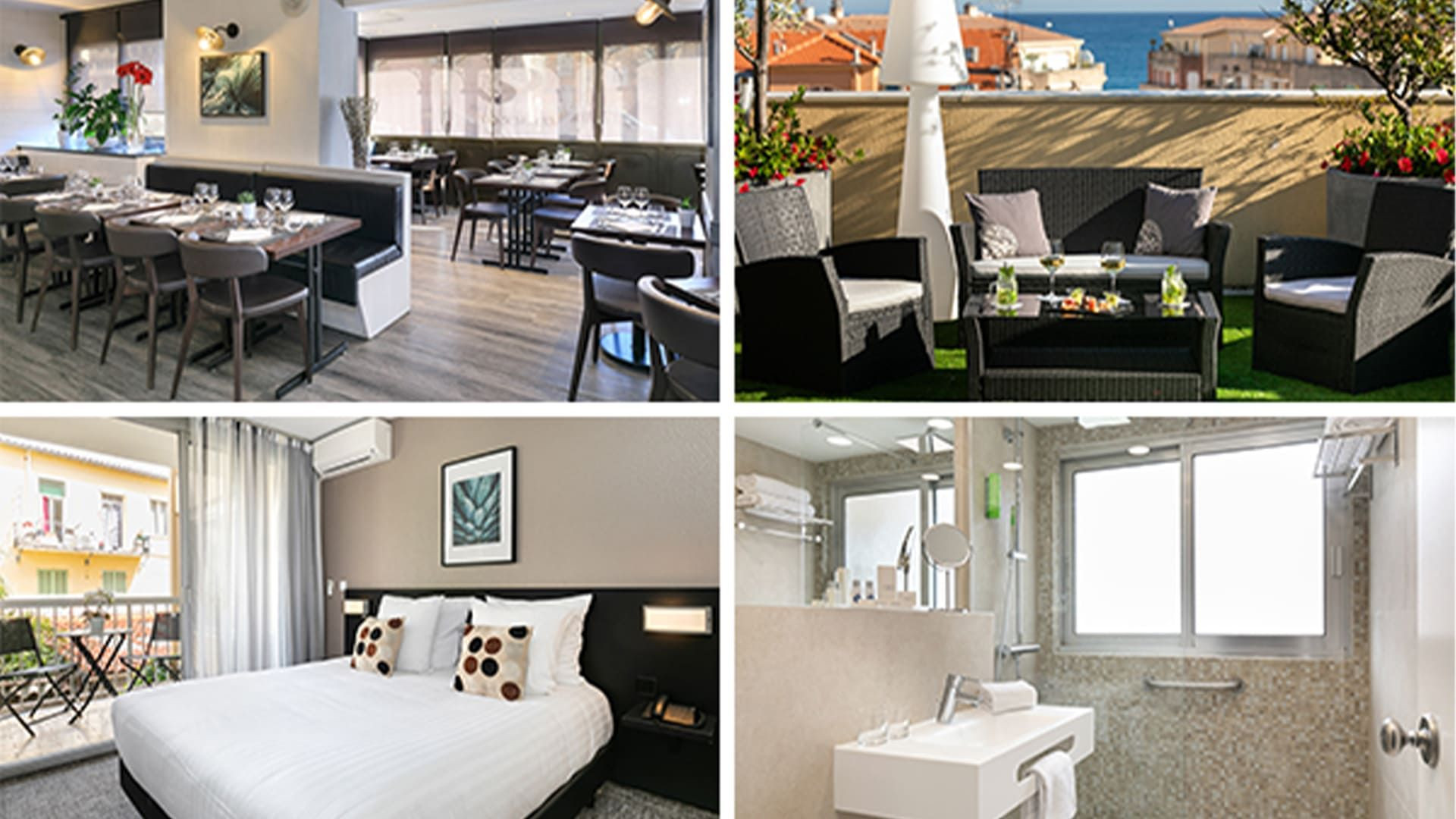Modernes Hotel mit Meerblickterrasse, Zimmer und Bad - Menton - Frankreich