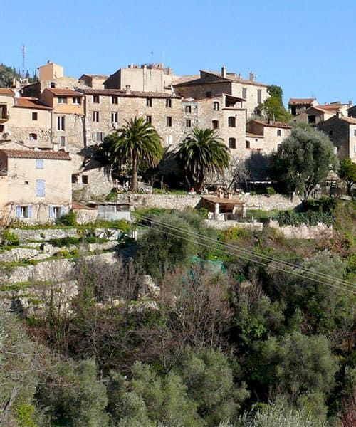 Bergdorf Gorbio mit Steinhäusern und Palmen - Côte d’Azur - Frankreich
