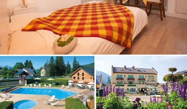 Zimmer, Pool und Fassade des Hotels du Col de l'Arc in Lans-en-Vercors