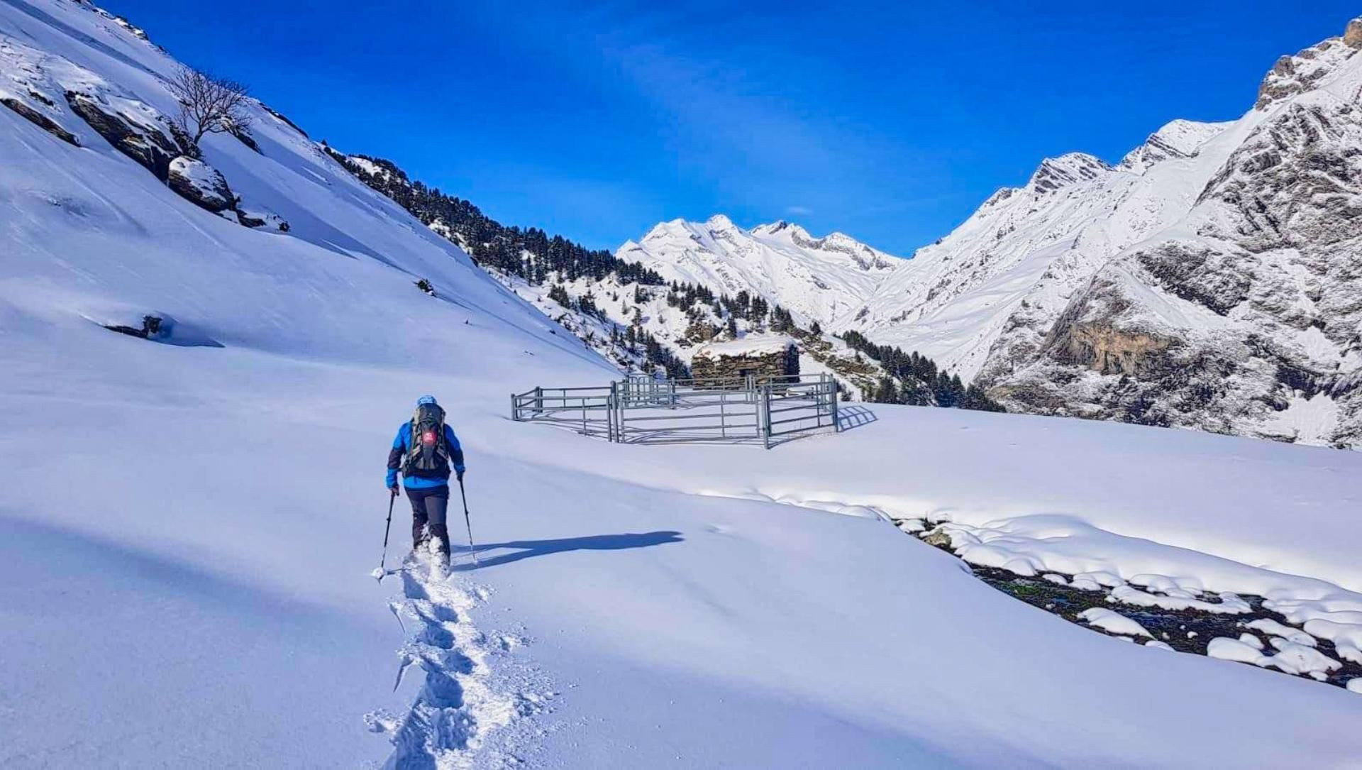 Schneeschuhwanderung zu einem Viehpferch - Cauterets - Pyrenäen - Frankreich