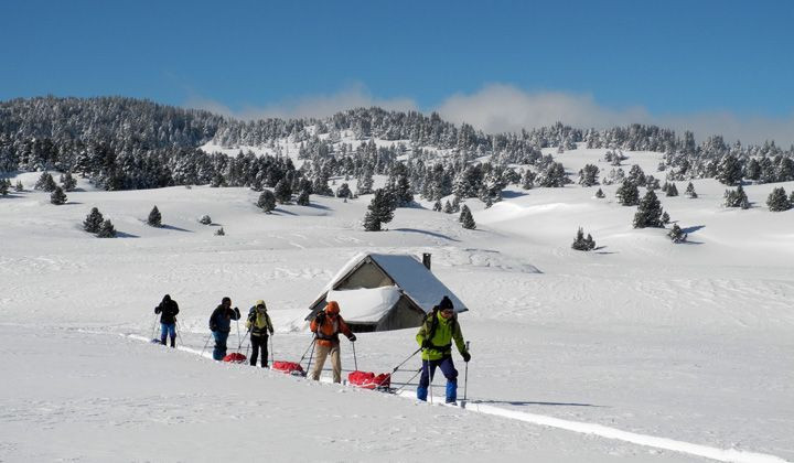 Schneeschuhwanderung mit Pulka - Vercors-Hochebene - Frankreich