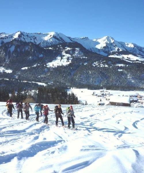© Raymond Chabanier Schneeschuhwanderer auf dem Weg nach Hittisau - Vorarlberg - Österreich