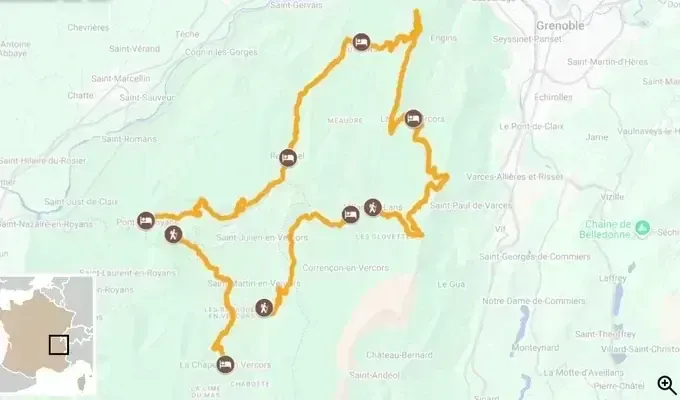 Vercors-Rundweg - Wanderroute mit Karte
