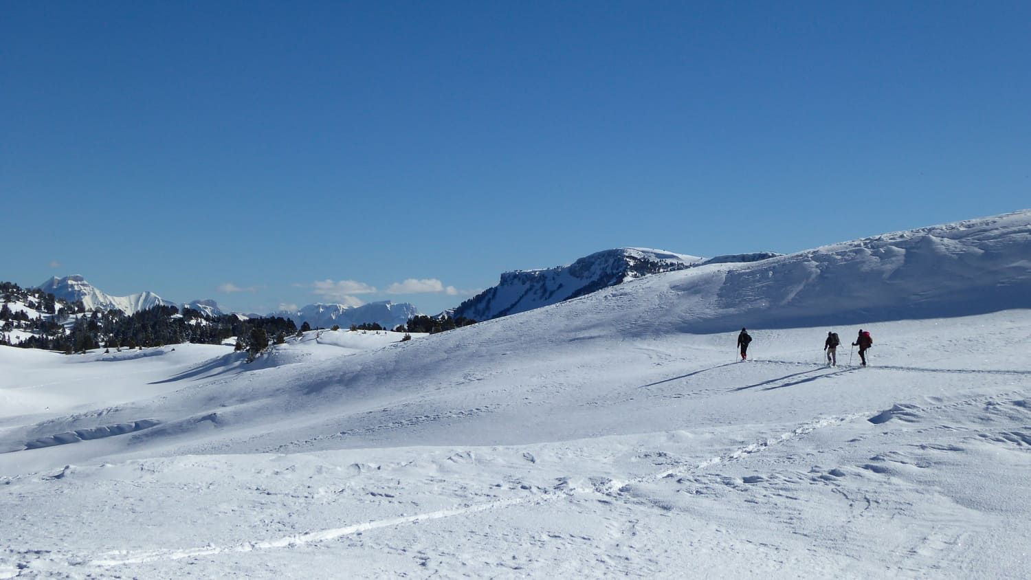 Schneeschuhwanderer auf den verschneiten Hochebenen - Vercors - Frankreich
