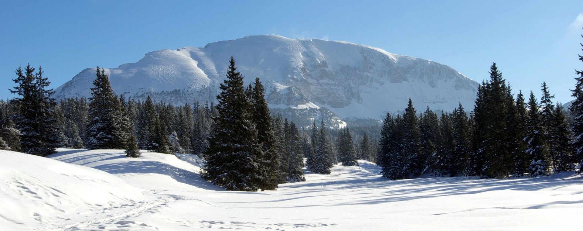 Der schneebedeckte Grand Veymont im Winter - Hochplateau des Vercors - Alpen - Frankreich