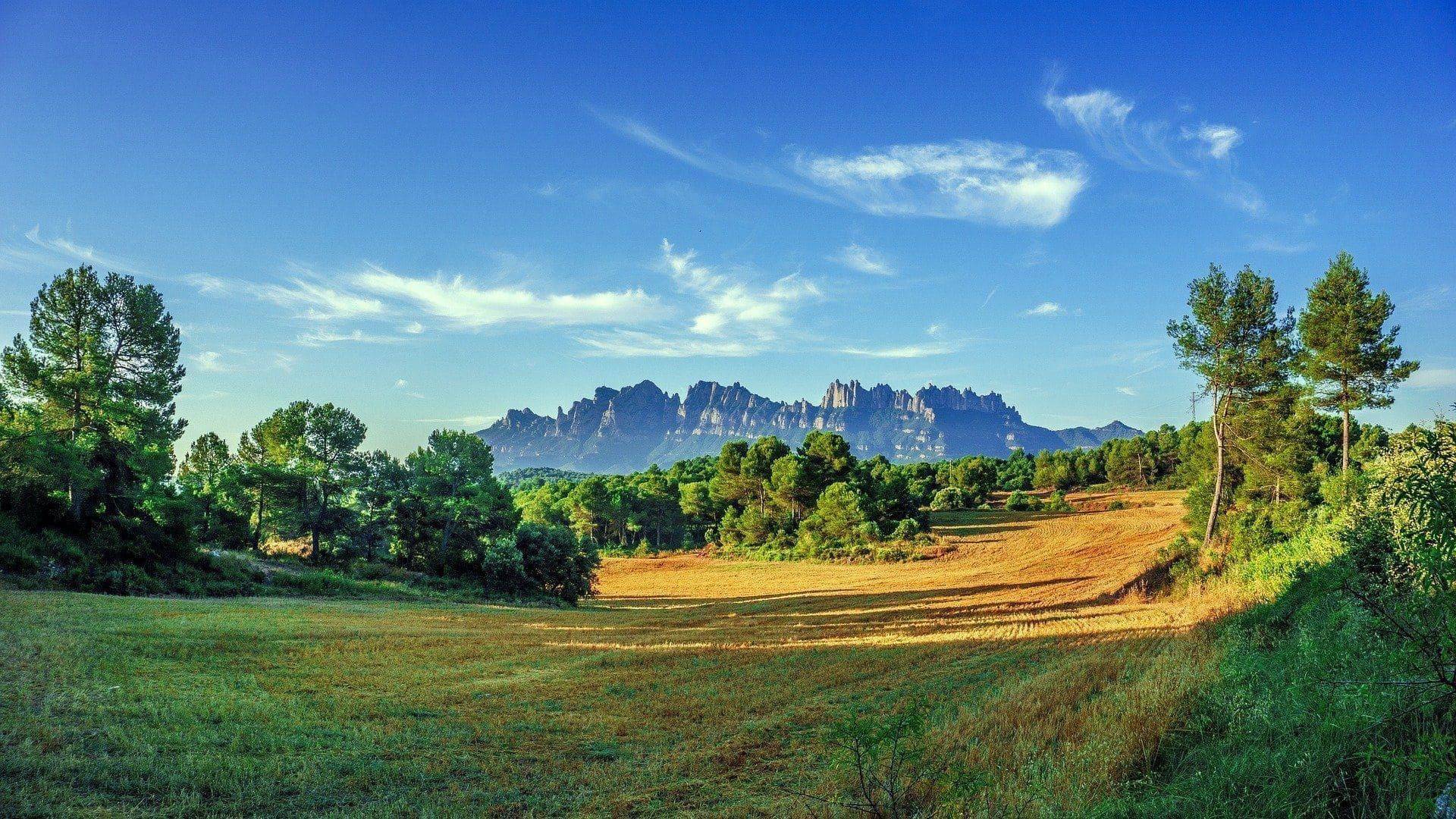 Berg Montserrat von der katalanischen Landschaft aus gesehen - Spanien